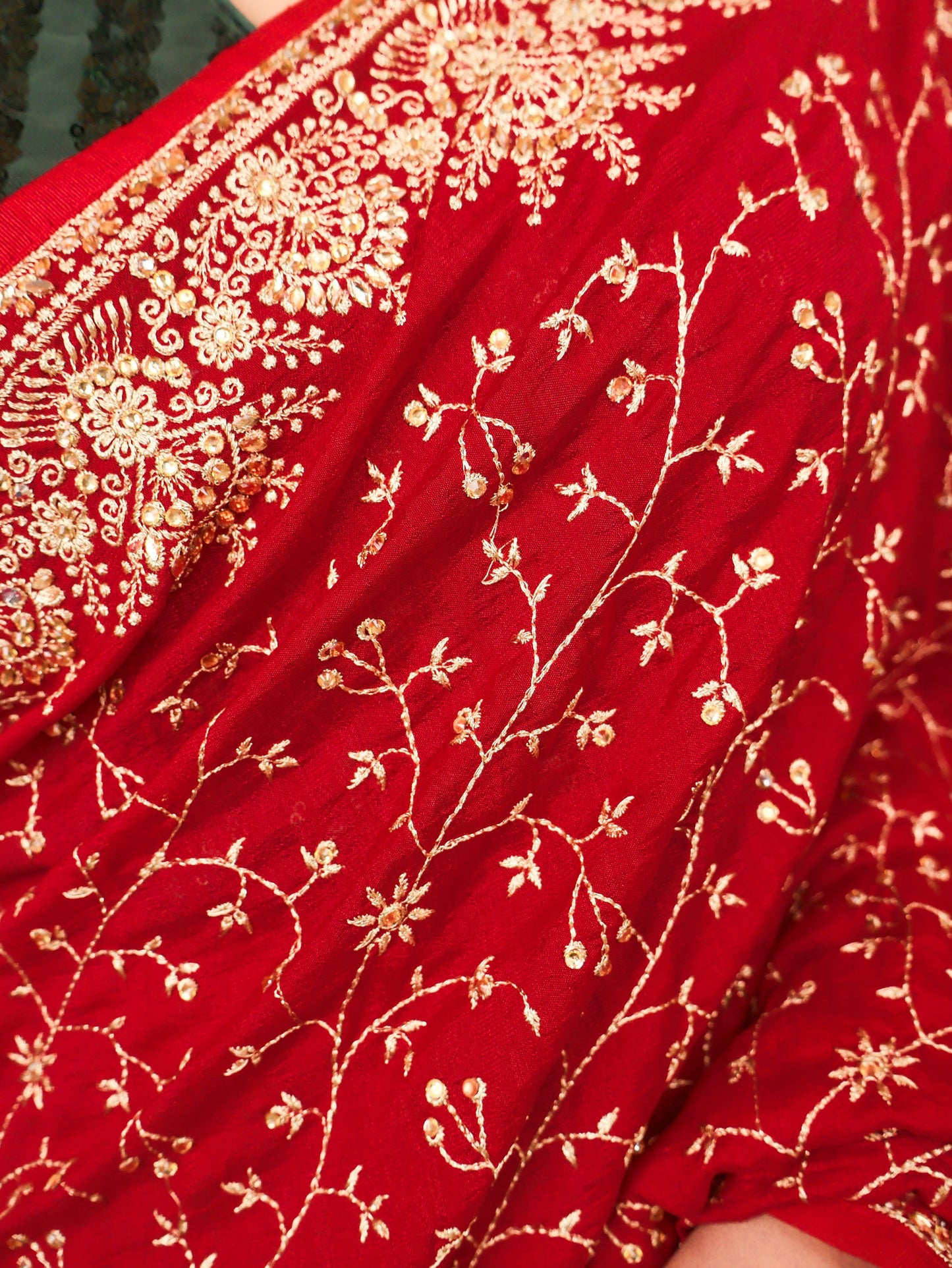 Designer Saree with Kundan & Embroidery Work by Shreekama-4