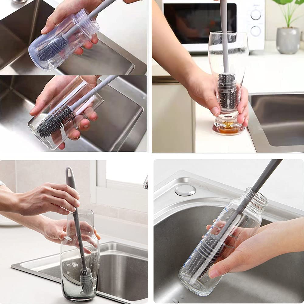 Kitchen4U - Premium Silicone Cleaning Brush 31 CM with Square Shape with strap 1L Water Bottle Set (Multi-Color) for School, Home, Gym