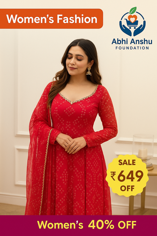 Women'S Red Bandhani Styles Gown