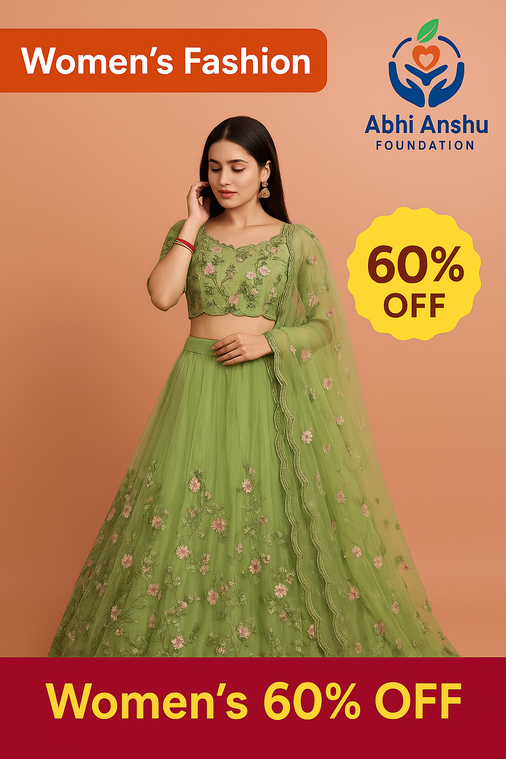 Net Embroidred Semi Stiched Lehenga Choli for Women (Green)