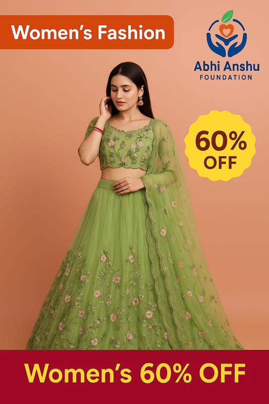 Net Embroidred Semi Stiched Lehenga Choli for Women (Green)